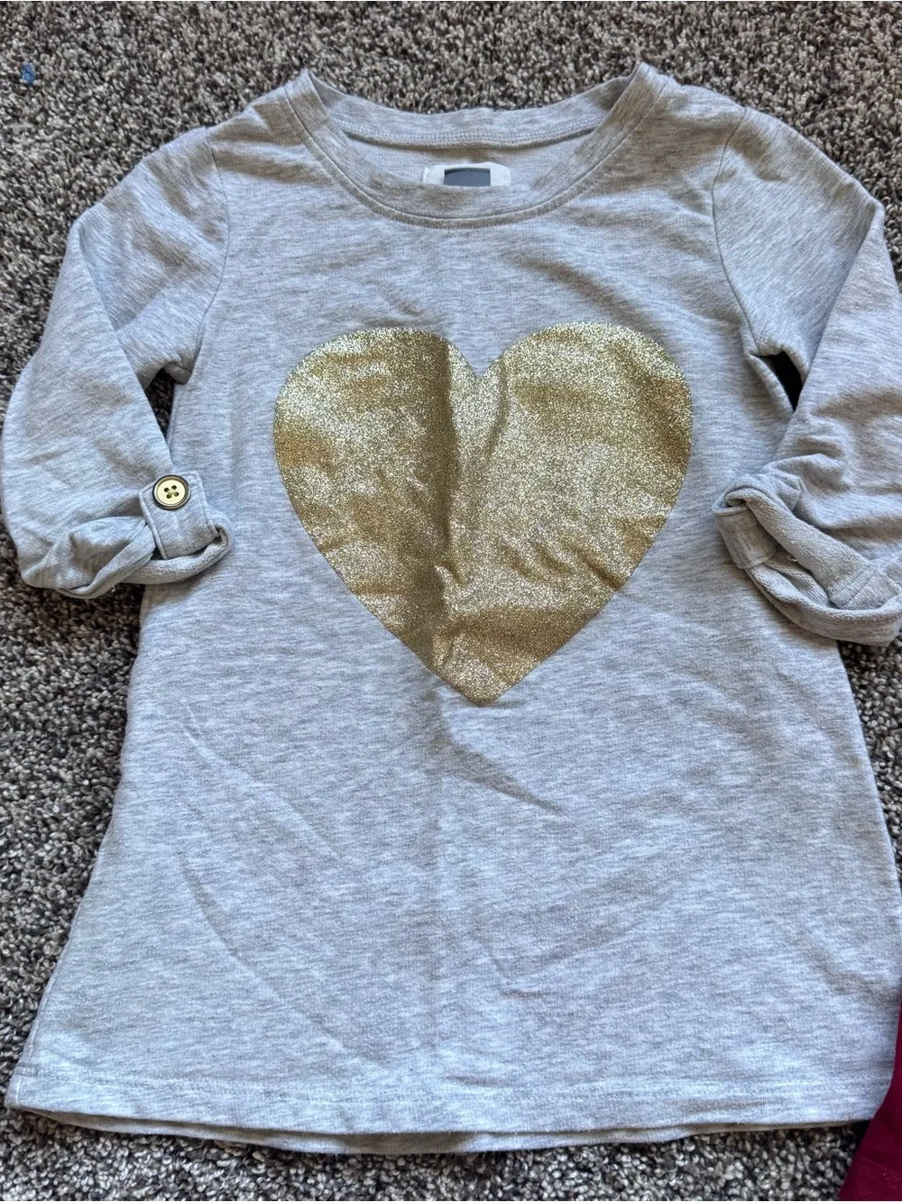 Girls Gray Tunic with Gold Heart and Burgundy Leggings